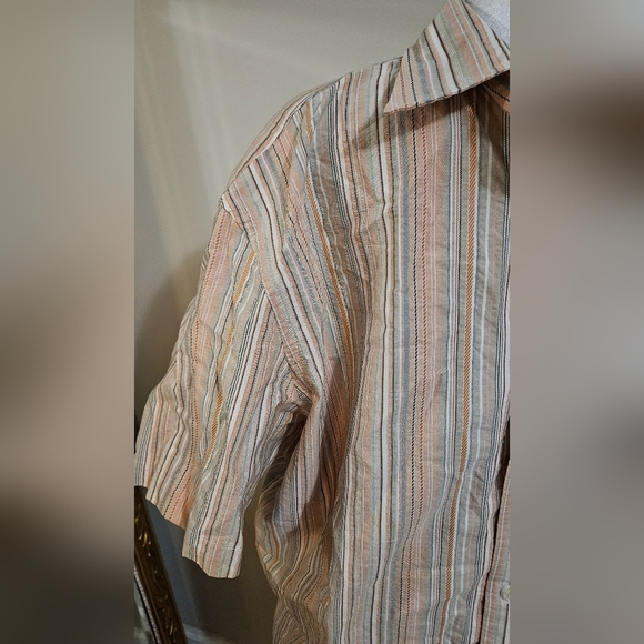 FACONNABLE 100% Cotton Striped Short Sleeve Button Down Shirt. Size Large - Picture 4 of 10